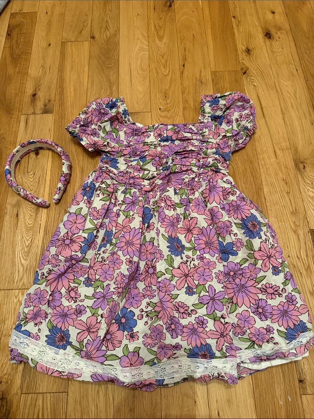 Joie Pink and Purple Floral Cotton Dress with Headband